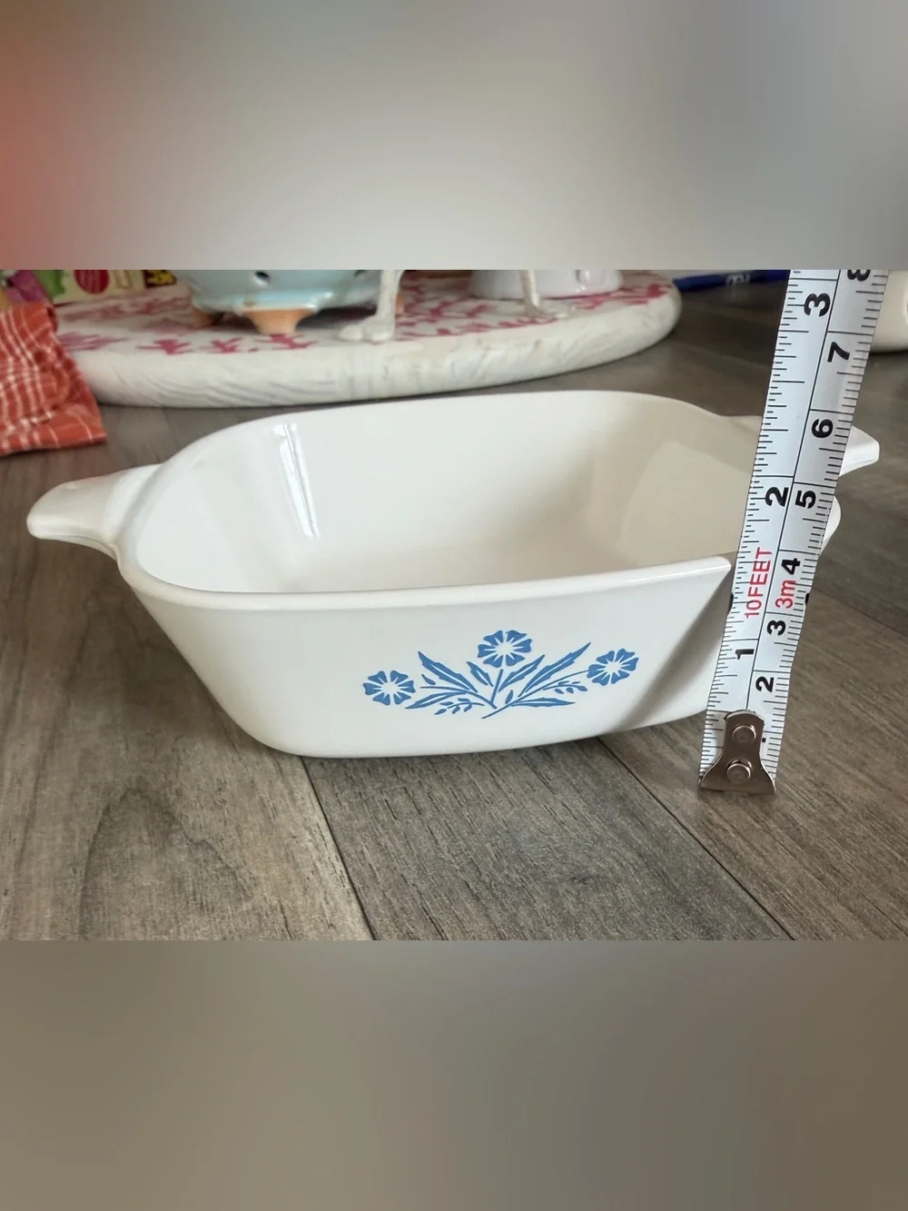Corningware White Casserole Dish with Blue Floral Motif